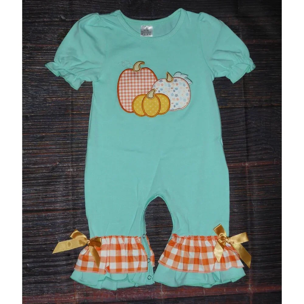Boutique Pumpkin Baby Girls Ruffle Romper Jumpsuit